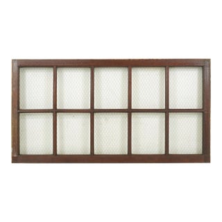 Vintage 10 Chicken Wire Glass Pane Wood Transom Window 61 X 32 In. For Sale