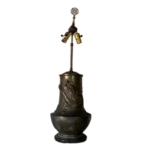 Japanese Monumental Meiji Bronze Dragon Table Lamp