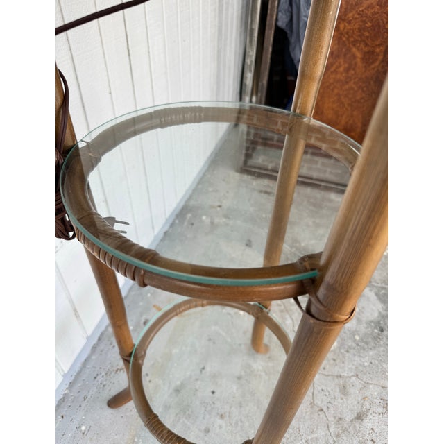 Boho Chic Vintage 50’s 60’s Boho Coastal Rattan Glass Shelf Floor Lamp For Sale - Image 3 of 9