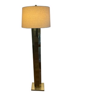 1980’s in the Style of a Kovacs Modernist Casella Brass Plated Monolith Torchiere Floor Lamp For Sale