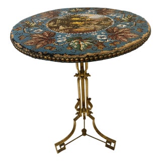 Antique French Beaded Top & Gilded Wrought Iron Table by Maison Huret, Circa 1865 For Sale