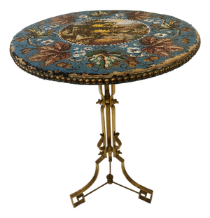 Antique French Beaded Top & Gilded Wrought Iron Table by Maison Huret, Circa 1865
