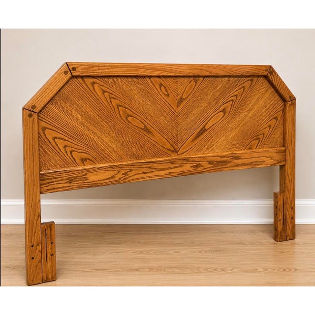 Vintage Harrison Solid Oak Gentleman’s Chest and Queen Headboard & Bed Frame Set For Sale In Fayetteville, AR - Image 6 of 11