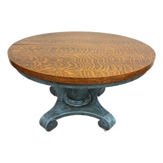 Antique 48 Inch Tiger Oak Round Pedestal Dining Table For Sale