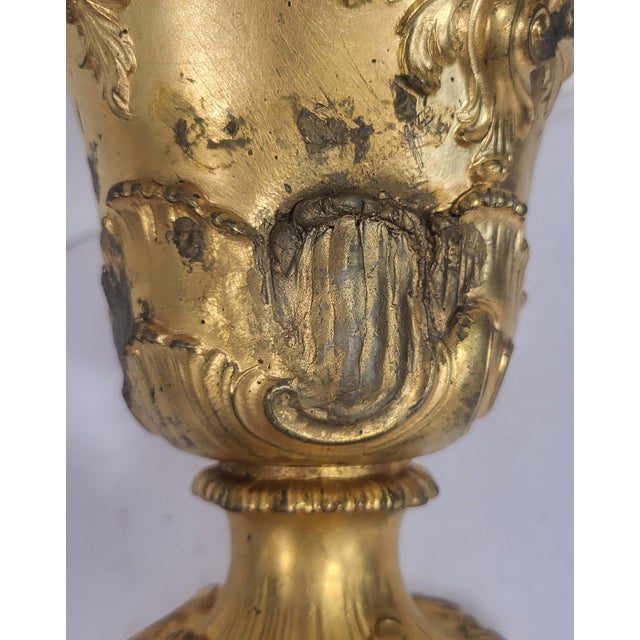 Pair Antique French 19th C Rococo Gilt Bronze Urns Barbedienne Vase on Marble For Sale - Image 17 of 18