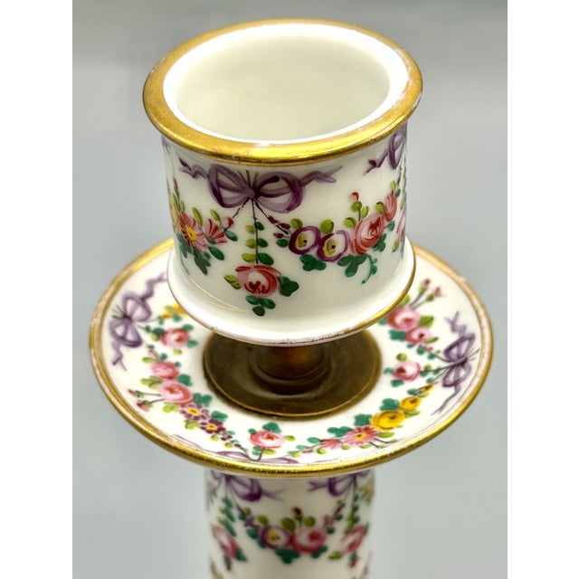 Louis XVI Revival Porcelain Candlesticks with Floral Garlands and Gilt Metal Mounts in the style of Sèvres, 1890s, Set of 2 For Sale - Image 11 of 18