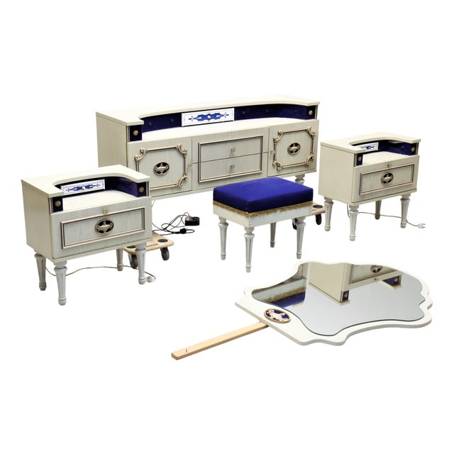 Sideboard with Mirror and Bedside Table and Stool, Set of 5 For Sale