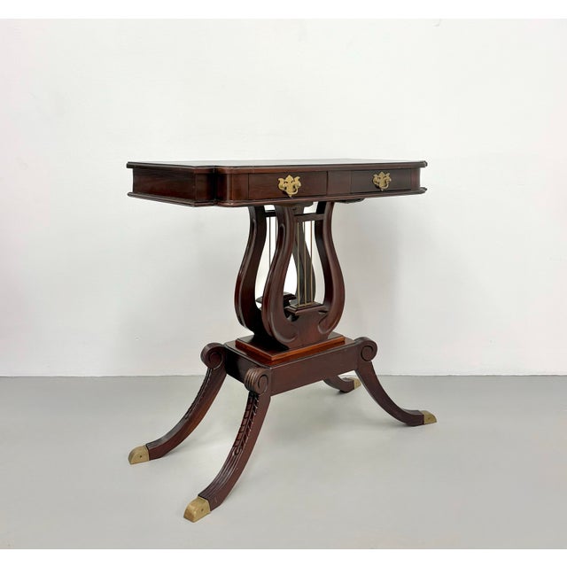 Vintage Double Harp Mahogany Lyre-Base Console Table For Sale - Image 4 of 6