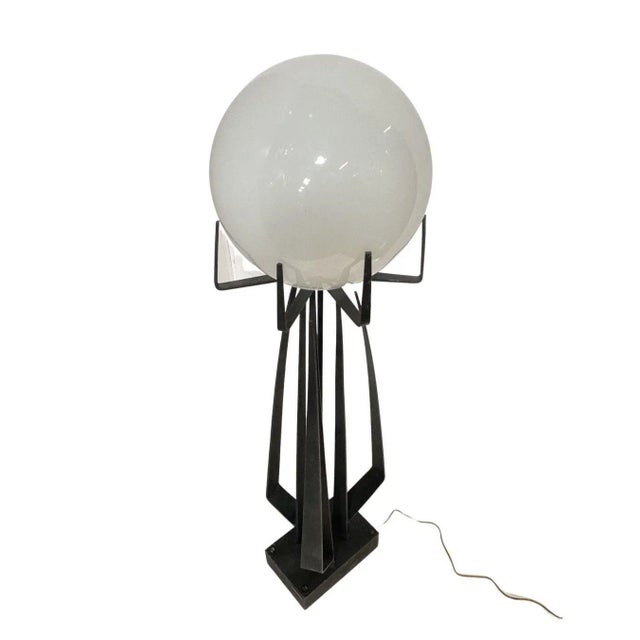 Black 1960s Brutalist Wrought Iron Sculptural Floor Lamp With Glass Shade by Jean Maylon For Sale - Image 8 of 9