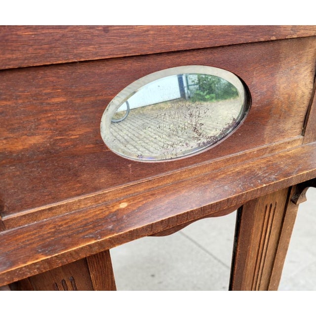 Antique French Provincial Carved Oak Hall Mirror with Beveled Glass and Shelf, 1890 For Sale - Image 6 of 15