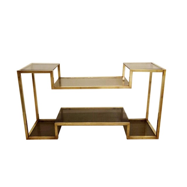 Metal Brass and Smoked Glass Etagere, Italy, 1970s For Sale - Image 7 of 7