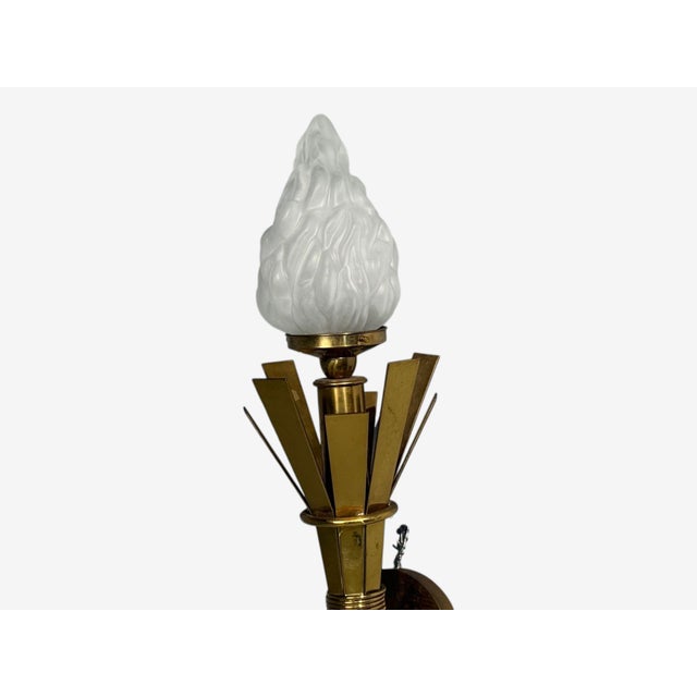 Metal Mid 20th Century Neoclassical, Monumental Torchiere Wall Sconces, Brass, Glass - a Pair For Sale - Image 7 of 12
