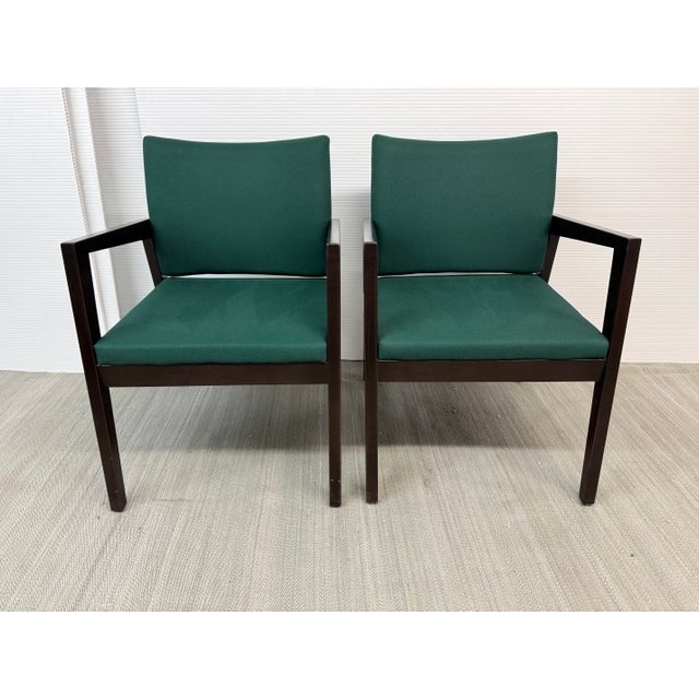 Design Plus Gallery presents a Pair of Contemporary Green Upholstered Wood Armchairs by OFS Brands. These chairs showcase...