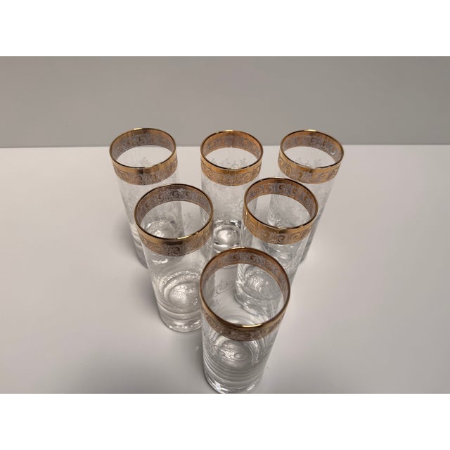 Murano Glass Medici Gold Rim Long Drink Glass Set, 1970s, Set of 6 For Sale - Image 9 of 11