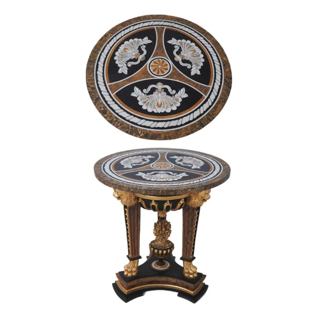 Italian Vintage Pietra Dura Marble Round Table For Sale