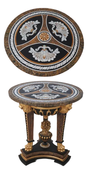 Italian Vintage Pietra Dura Marble Round Table