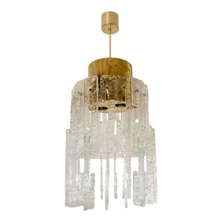 1970s Mid-Century Modern Brass-Murano Glass Chandelier For Sale