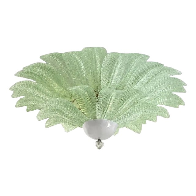 Venetian Leaves Flush Mount in Green Murano Glass by Simoeng For Sale