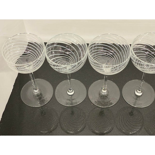 Vintage Hand Blown White Swirl Wine Glasses, Singed by Artist - Set of 6 For Sale - Image 10 of 13