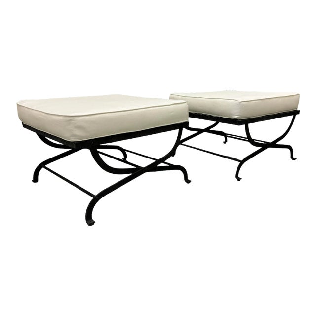 Iron Curule Lattice Top Ottomans W" New Cushions For Sale