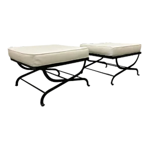 Iron Curule Lattice Top Ottomans W" New Cushions