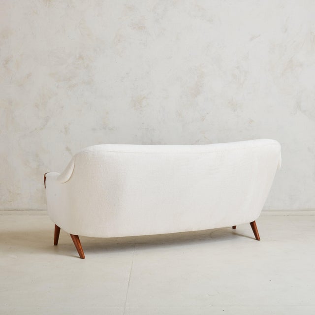 Off-White Alpaca Sofa with Wood Details, Denmark 1960s For Sale - Image 4 of 11