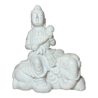 1990s Carved Chinese Marble Stone Samantabhadra Bodhisattva Dehua Sculpture Statue For Sale