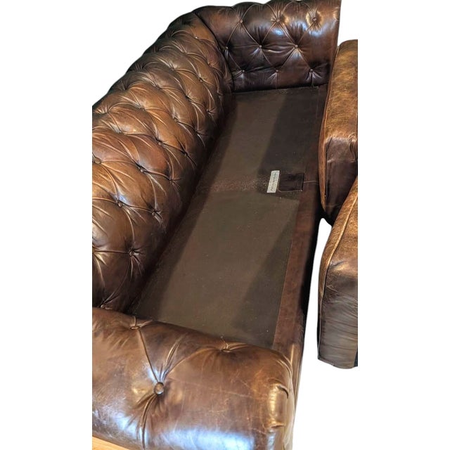 Chesterfield Leather Grand Sofa Crafted by Pottery Barn. For Sale In Raleigh - Image 6 of 6