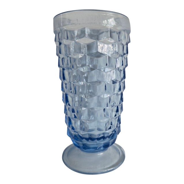 Vintage Indiana Glass Colony Whitehall Cubist Ice Blue Tumblers 6" - Set of 8 For Sale