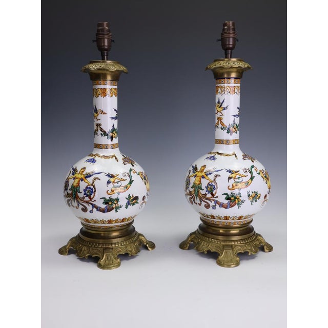Antique Neo-Renaissance Italian Majolica Porcelain Table Lamps, 1880, Set of 2 For Sale - Image 16 of 18