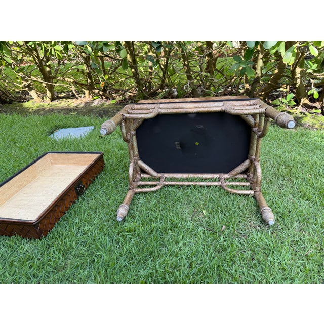 Vintage Faux Bamboo Leather Wrapped Storage Chest End Table Attributed to Maitland-Smith For Sale - Image 10 of 12