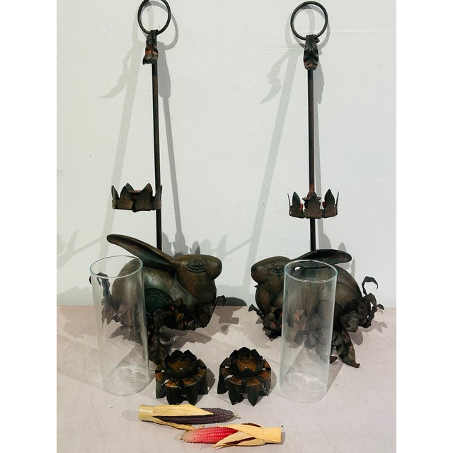 Dimensions: 25" (from leaf to top ring), 10" wide and 5.5" wall depth each sconce. Amazing pair of 1960s HEAVY cast iron...