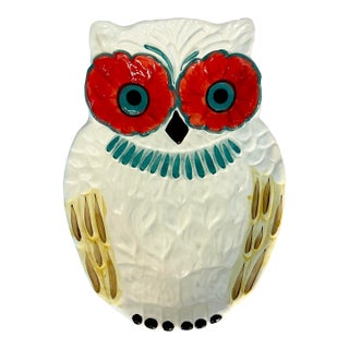 1970s Vintage Americana Ceramic Folk Art Owl Platter-Bowl, Halloween & Thanksgiving. For Sale