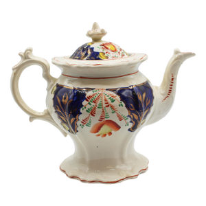C. 1850s English Staffordshire District Gaudy Welsh Swansea Cottage Tulip Pattern Tea Pot