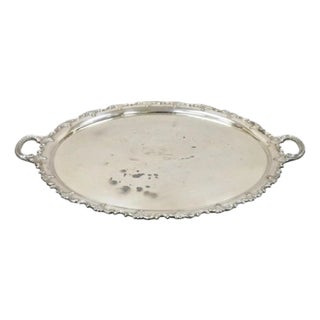 Vintage Alpacca Victorian Silver Plated (2) Handle Oval Serving Platter Bar Tray For Sale