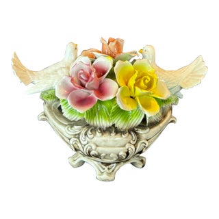 Vintage Capodimonte Hand Painted Porcelain Figurine Centerpiece With Two Doves and Flowers For Sale