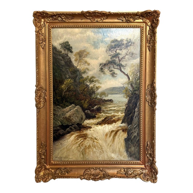 Late 19th Century Tom Seymour (British, 1844-1904) Antique Oil on Canvas, Landscape, Gilt Frame For Sale