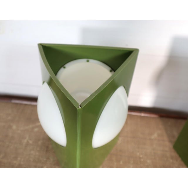 Vintage Geometric Triangle Lamp Pair by c.n. Burman Mod Space Age Mid Century Modern Atomic Retro 70's For Sale - Image 4 of 10