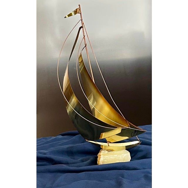 Signed Mario Jason Brass/Copper Double Sail, Sailboat