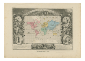 Antique Planisphere World Map, 1845