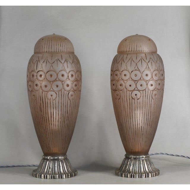 Burnt Umber 1930s Large French Art Deco Lamp by Genet Et Michon France - A Pair For Sale - Image 8 of 8