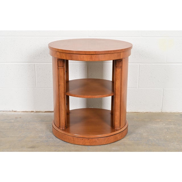 French Henredon Regency Carved Cherry Wood Three-Tier Drum Side Table For Sale - Image 3 of 10