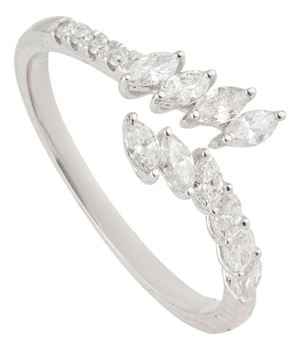 Modernist 14k White Gold Natural Diamond Open Bypass Ring Size 8