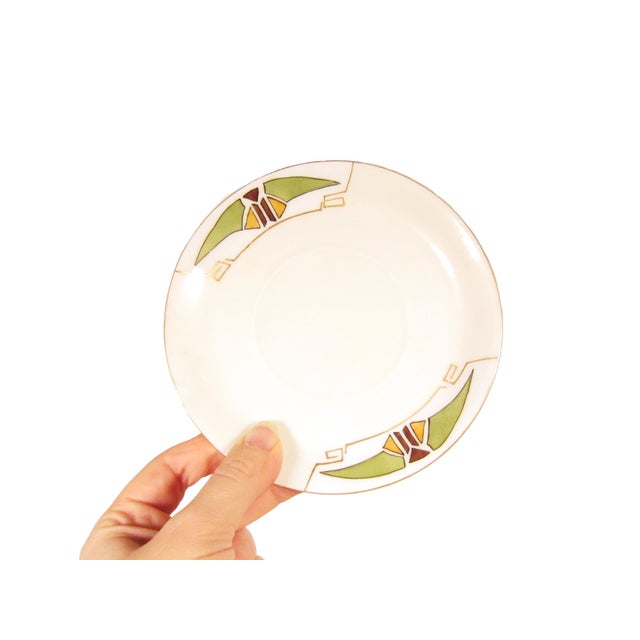 1920s Art Deco Pl Pfeiffer Lowenstein Schlackenwerth Hand Painted White and Green Porcelain Dessert Plates - Set of 4 For Sale - Image 9 of 10