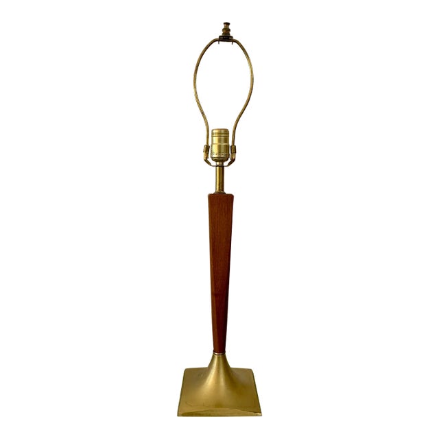 Mid-Century Laurel Co. Teak Brass Tulip Table Lamp For Sale