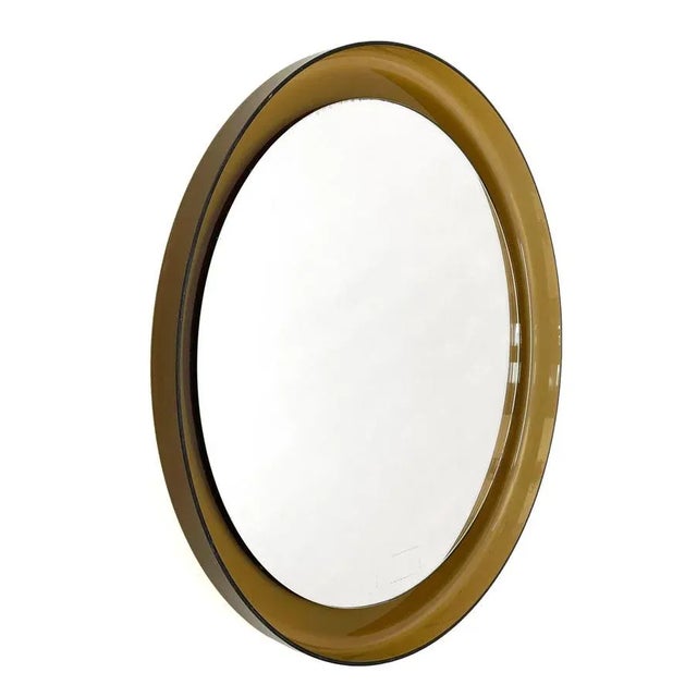 Mid-Century Italian Brown Smoked Acrylic Glass Round Wall Mirror from Guzzini, 1960s For Sale - Image 10 of 18