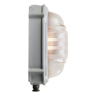 Industrial Gray Metal & Prismatic Glass Bulkhead Sconce from Coughtrie of Glasgow, 1950s For Sale