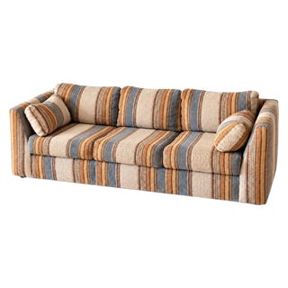 1970s Striped Woven Upholstery Three-Seat Sofa For Sale