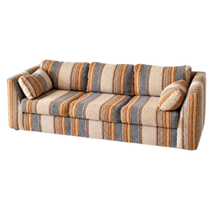 1970s Vintage Striped Woven Upholstery Three-Seat Sofa