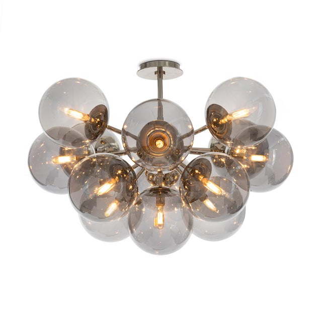 Glass Regina Andrew Shine Globe Flush Mount, Polished Nickel with Smoke Glass For Sale - Image 7 of 7